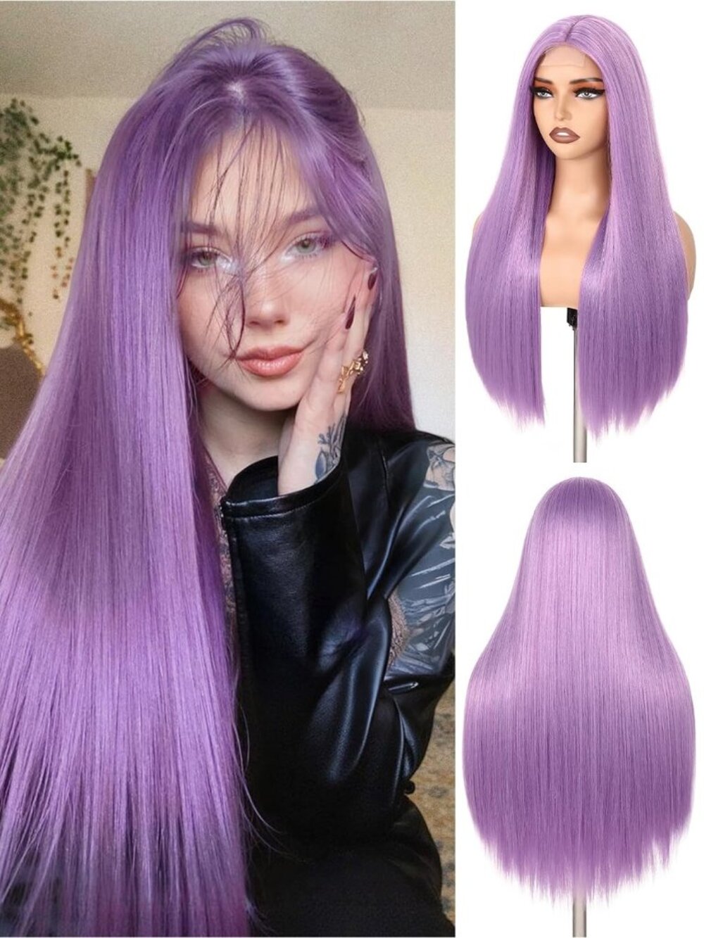 Women's Purple 26 Inch Heat Resistant Straight Middle Part Synthetic Wigs